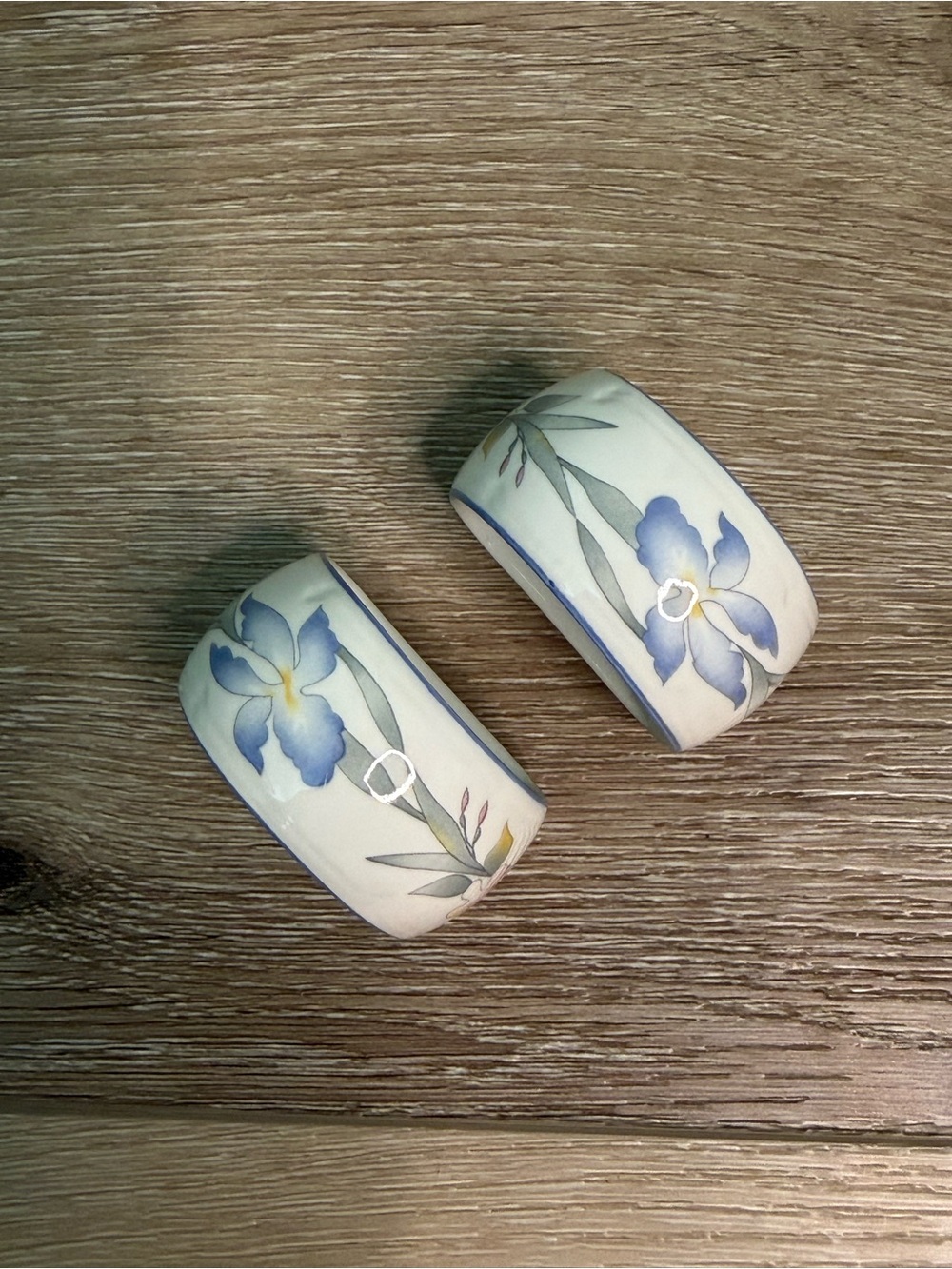 Villeroy & Boch Riviera Blue and Cream Floral Porcelain Napkin Rings - Set of 2